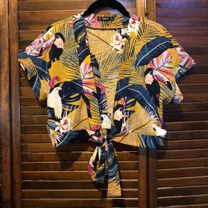 Tropical tie front crop top